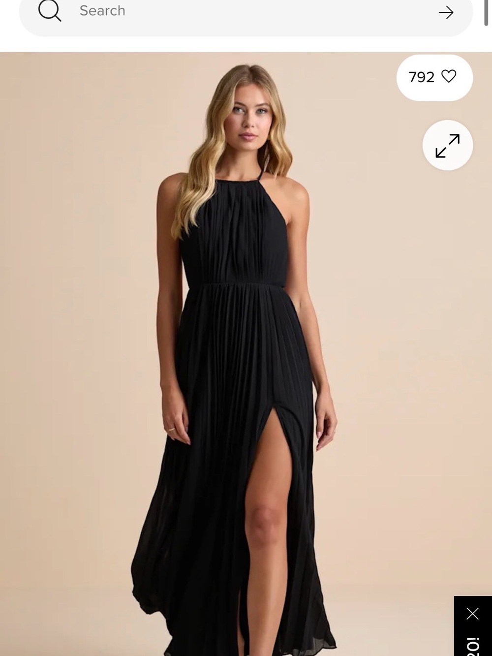 NWT Black Halter Pleated Maxi Dress with Front Slit